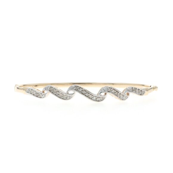 Yellow Gold Diamond Ribbon Hinged Bangle Bracelet 6 1/2" 10k Single .50ctw Wave - Picture 1 of 5